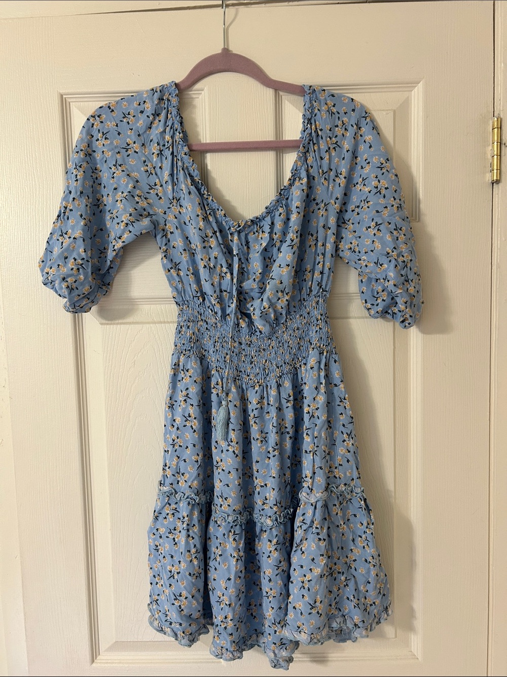 Justify Light Blue Floral Smocked Mini Dress
